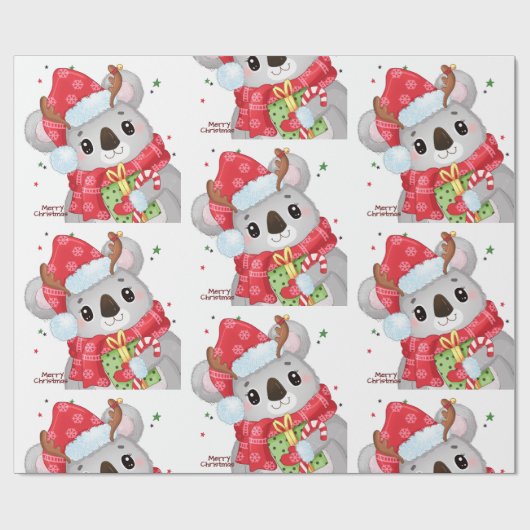 Kerstkoala met aardboeien cadeaupapier (Vlak)