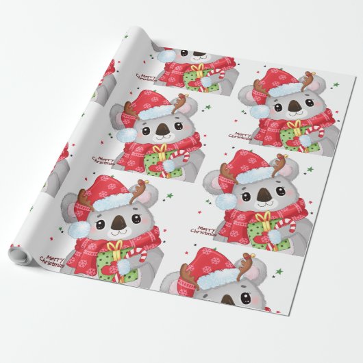 Kerstkoala met aardboeien cadeaupapier (Uitgerold)