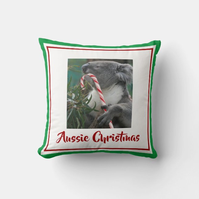 KerstKoala met snoepriet in de Eucalyptusboom Kussen (Voorkant)
