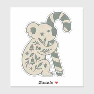 Kerstkoala met snoepstok sticker