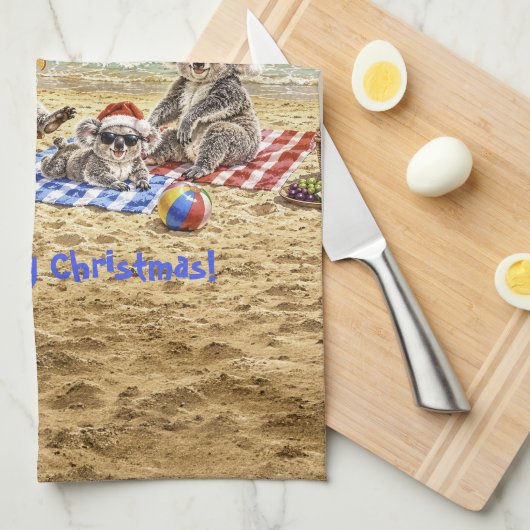 Kerstkoala's op het strand theedoek (Quarter Fold)