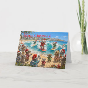 Kerstkoala's surfen op Bondi Beach Feestdagen Kaart