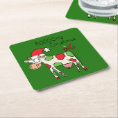 kerstKoe Funny Cartoon Kinderen Kartonnen Onderzetters (Schuin)