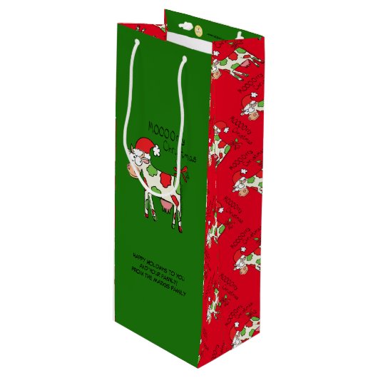 kerstKoe Funny Cartoon Kinderen Wijn Cadeautas (Voorkant Gekanteld)