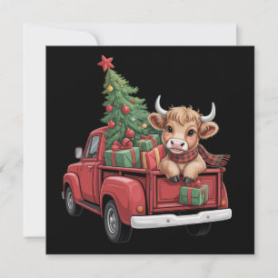 Kerstkoe  Highland Koe in Truck Farm Xmas  Feestdagenkaart