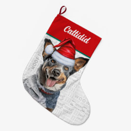 Kerstkoe Hond met Naam Woof Achtergrond Grote Kerstsok