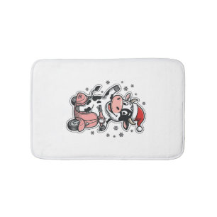 Kerstkoe rijdend op roze scooter vintage vector_1 badmat