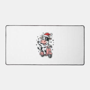 Kerstkoe rijdend op roze scooter vintage vector_1 bureaumat