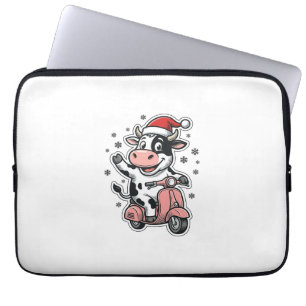 Kerstkoe rijdend op roze scooter vintage vector_1 laptop sleeve