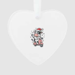 Kerstkoe rijdend op roze scooter vintage vector_1 ornament