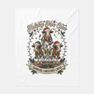 Kerstkoe Trio Vintage Schuur Vakantie T-shirt Desi Fleece Deken
