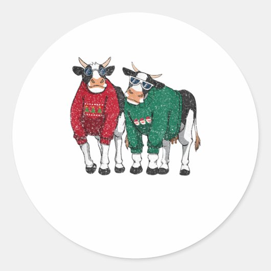KerstKoe Ugly Pajama - Funny Match Ronde Sticker (Voorkant)