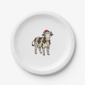 Kerstkoe Vintage Gravure Vakantie Boerderij Shirt Papieren Bordje