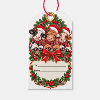 Kerstkoeien cadeautags voor de feestdagen cadeaulabel