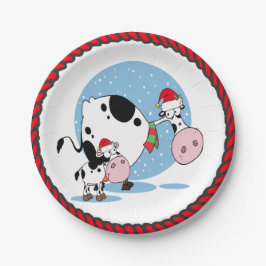 kerstKoeien met Borden van het kerstfeest Papieren Bordje