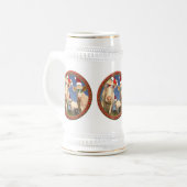 kerstkoeien met bril op en rode kerstmanhoeden bierpul (Voorkant links)