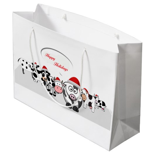 kerstkoeien Prettige feestdagen Large Cadeautasje (Achterkant Gekanteld)