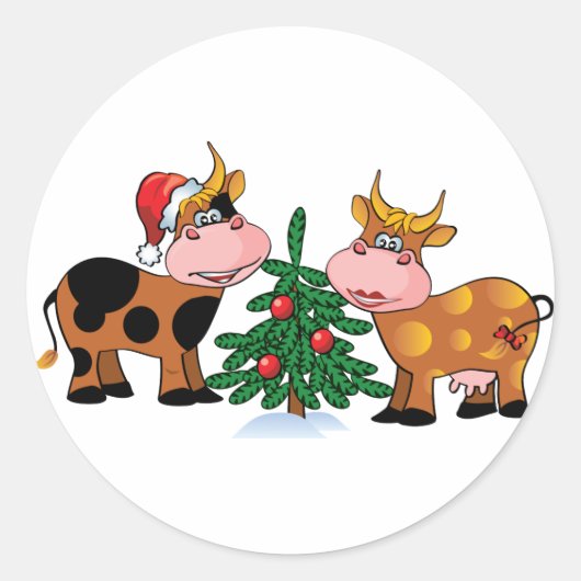 kerstKoeien Ronde Sticker (Voorkant)