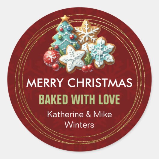 Kerstkoek Gebakken Met Liefde Ronde Sticker (Voorkant)