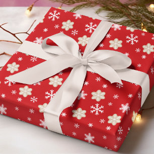 Kerstkoek Sneeuwvlok Rood Wit Patroon Cadeaupapier