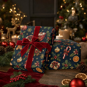 Kerstkoek Snoepriet Hete Chocolade Vakantiepatroon Cadeaupapier