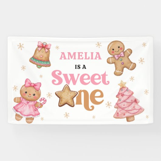 Kerstkoek Sweet One 1e Verjaardagsfeestje Spandoek (Horizontaal)