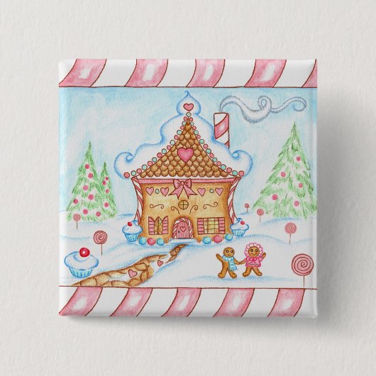 Kerstkoekhart huis knop vierkante button 5,1 cm (Voorkant)