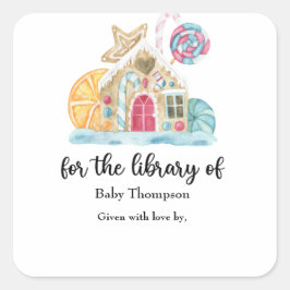 Kerstkoekhuis - baby shower boekplaat vierkante sticker