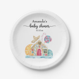 Kerstkoekhuis babyshower papieren bordje