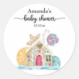 Kerstkoekhuis babyshower ronde sticker
