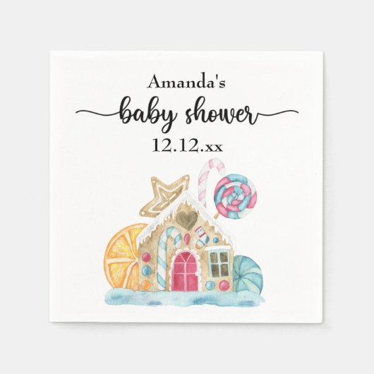 Kerstkoekhuis babyshower servet (Voorkant)