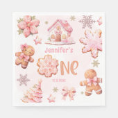 Kerstkoekje 1e Verjaardag meisje roze Servet (Voorkant)