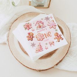Kerstkoekje 1e Verjaardag meisje roze Servet