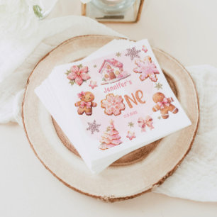 Kerstkoekje 1e Verjaardag meisje roze Servet