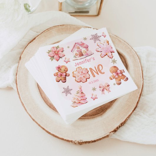 Kerstkoekje 1e Verjaardag meisje roze Servet