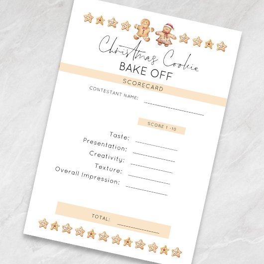 Kerstkoekje Bake Off Party Scorecard Kaart