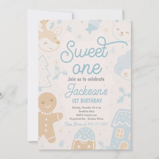 Kerstkoekje eerste verjaardag jongen kaart (Voorkant)