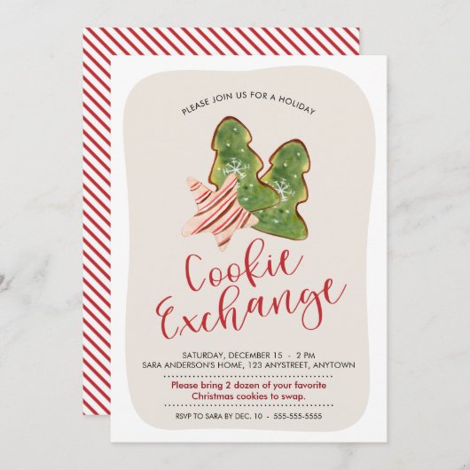 Kerstkoekje Exchange Trendy Waterverf Cookie Kaart (Voorkant / Achterkant)