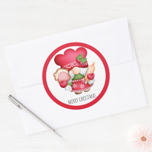Kerstkoekje Gnome Ronde Sticker (Envelop)
