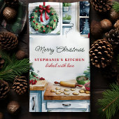 Kerstkoekje keuken scene gepersonaliseerd theedoek