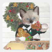 Kerstkoekje Kitten Square Sticker (Voorkant)
