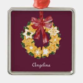 Kerstkoekje met diepe achtergrond metalen ornament