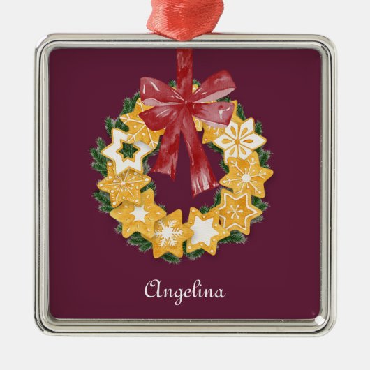 Kerstkoekje met diepe achtergrond metalen ornament (Voorkant)