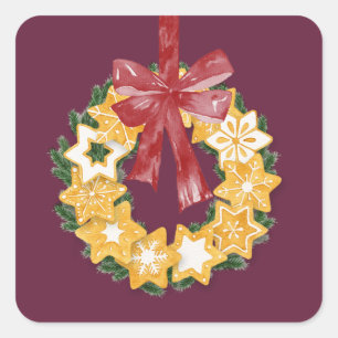 Kerstkoekje met diepe achtergrond vierkante sticker