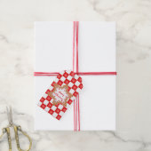 Kerstkoekje op rood en wit dambord cadeaulabel (Met Touw)