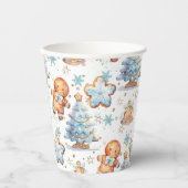 Kerstkoekje peperkoek man blauwe jongen verjaardag papieren bekers (Voorkant)