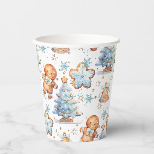 Kerstkoekje peperkoek man blauwe jongen verjaardag papieren bekers (Voorkant)