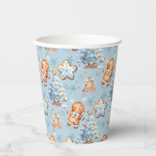 Kerstkoekje peperkoek man blauwe jongen verjaardag papieren bekers (Voorkant)