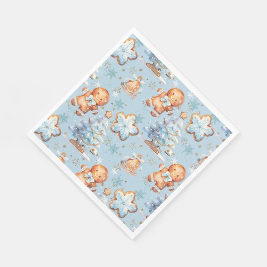 Kerstkoekje peperkoek man blauwe jongen verjaardag servet (Hoek)