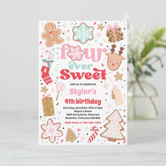 Kerstkoekje vier ooit lief verjaardagsfeestje kaart (Staand voorkant)